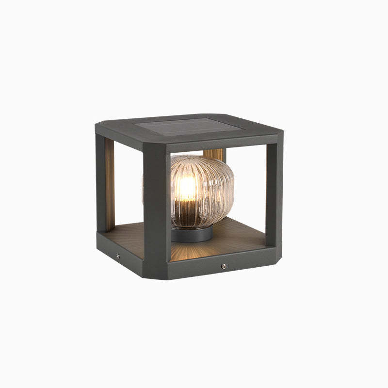 Modern Solar Stainless Steel Glass Cube Ball Landscape Light
