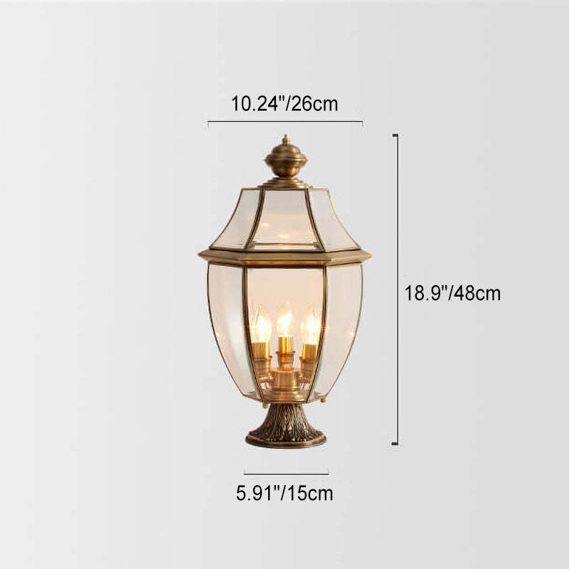 European Copper Clear Glass Lantern Post Landscape Light