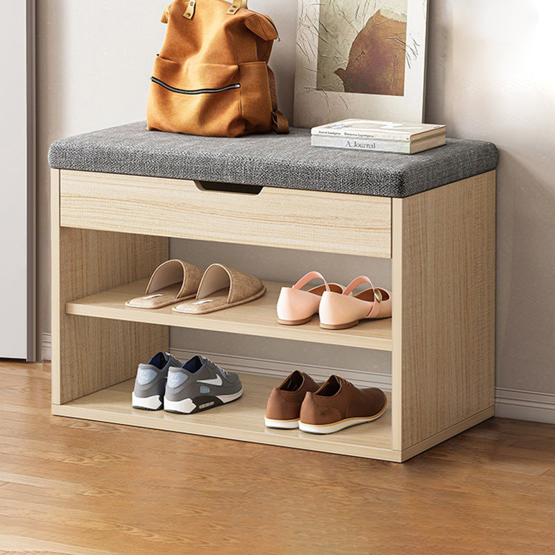 Minimalist Fabric PU Leather Wood 3-Tier Shoe Rack
