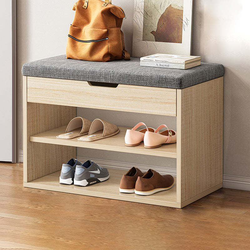 Minimalist Fabric PU Leather Wood 3-Tier Shoe Rack