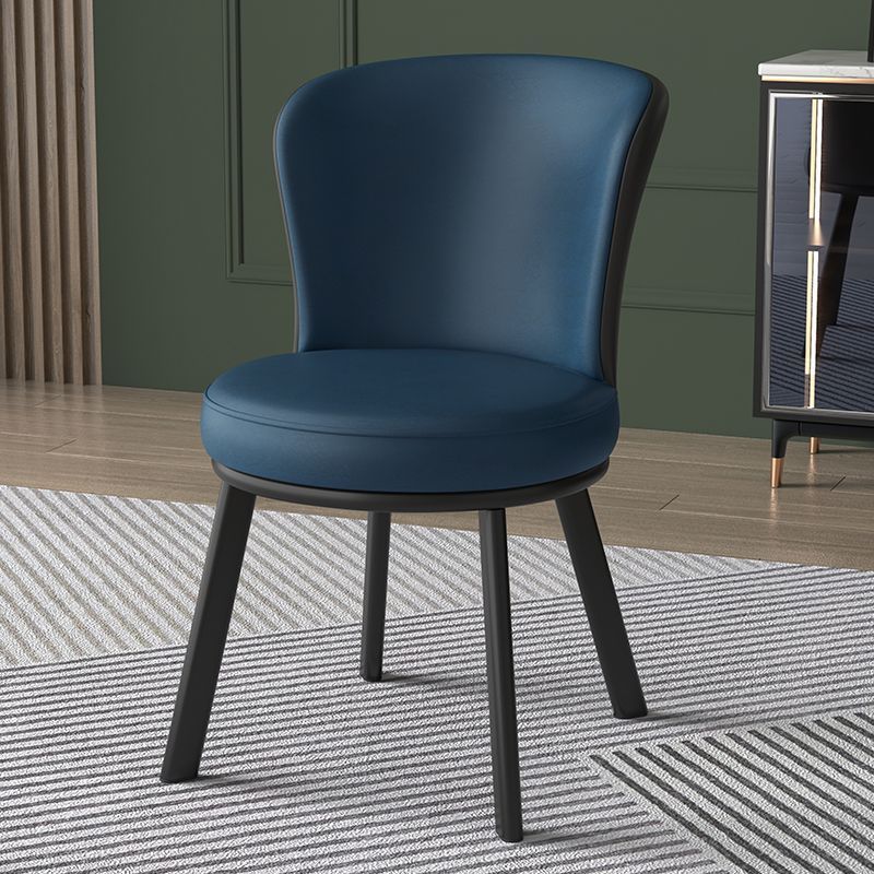 Contemporary Fabric Upholstered Steel Dining Chair — Blue