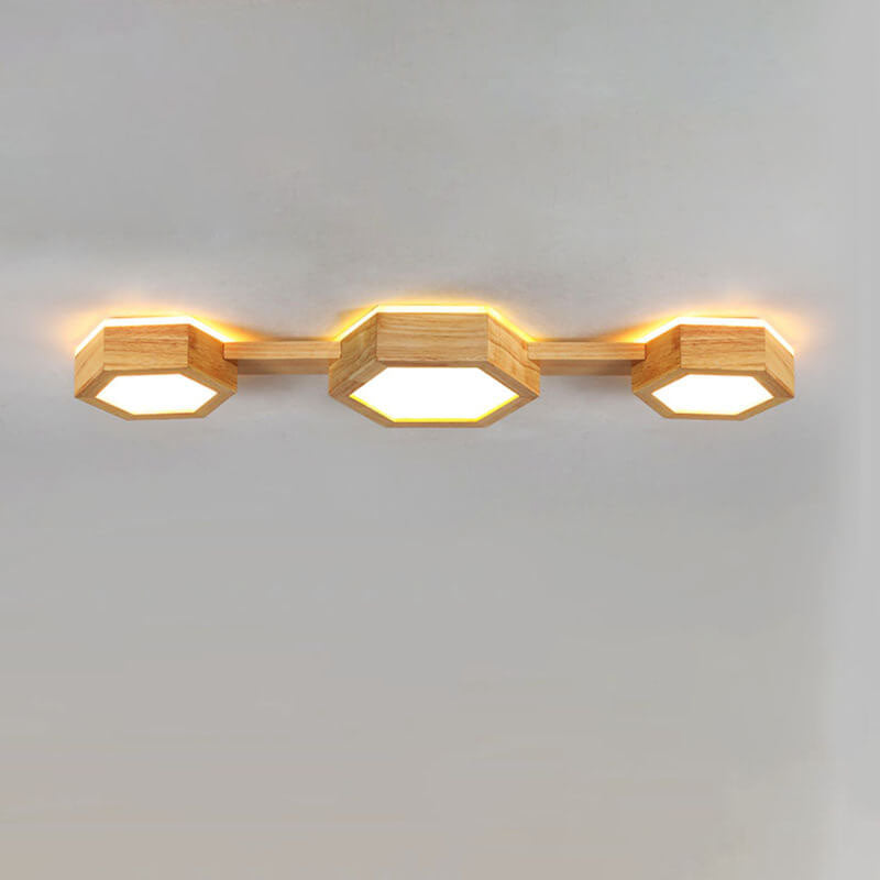 Modern Wooden Hexagonal LED Flush Mount Light