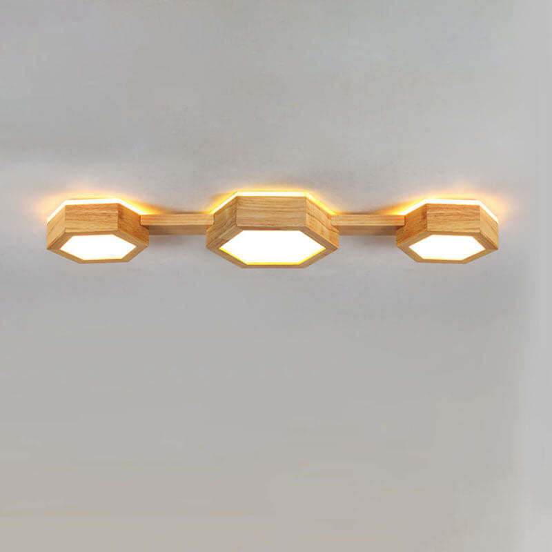 Modern Wooden Hexagonal LED Flush Mount Light