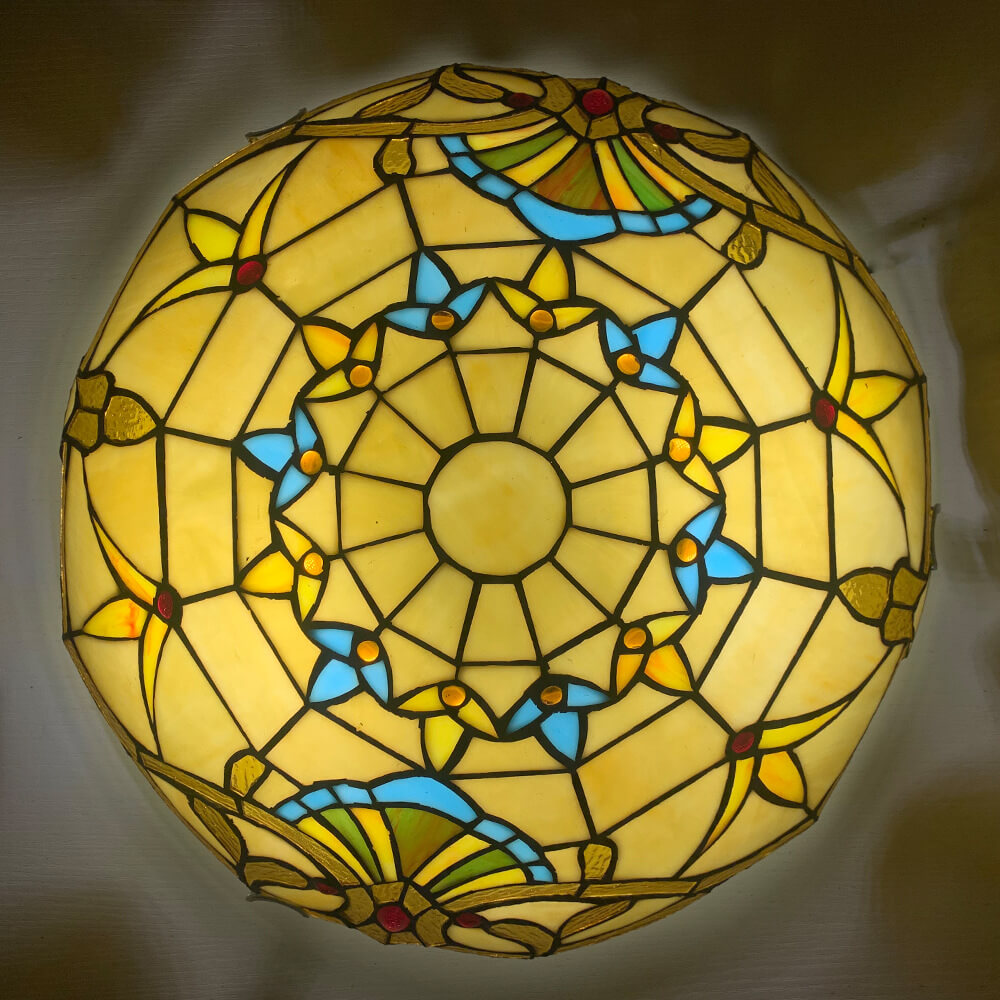 Traditional Tiffany Shell Bead Stained Glass Flush Light