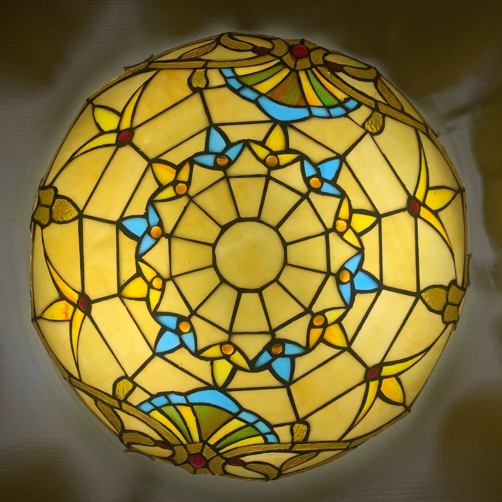 Traditional Tiffany Shell Bead Stained Glass Flush Light