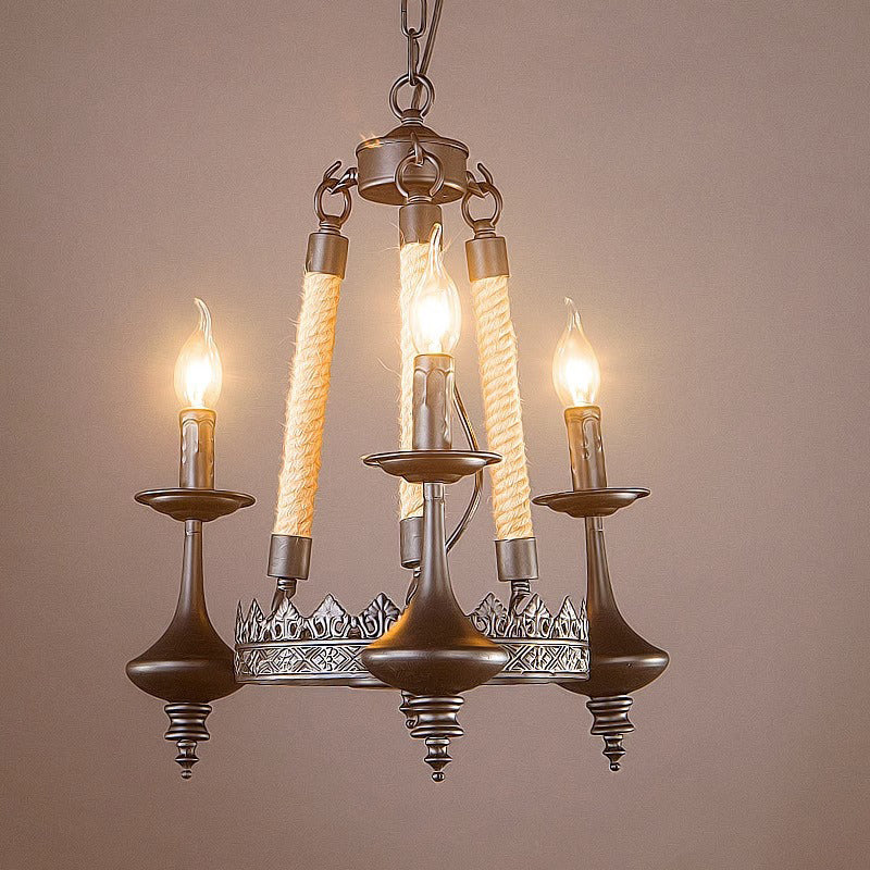 Vintage Candelabra Iron Hemp Rope Chandelier