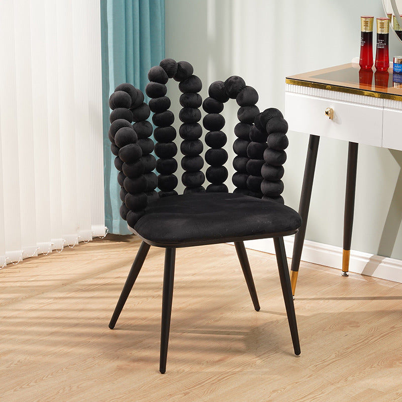Contemporary Velvet Bead String Trapezoidal Vanity Stool