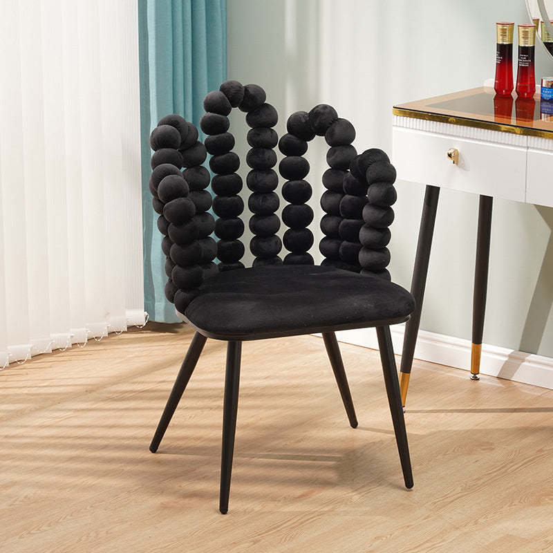 Contemporary Velvet Bead String Trapezoidal Vanity Stool