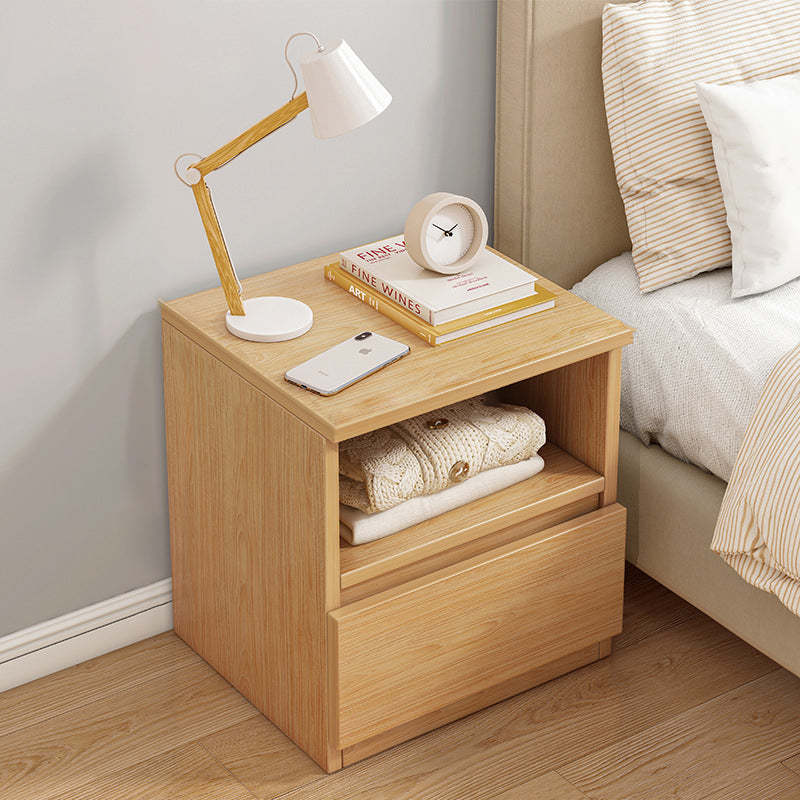 Minimalist Density Panel Cabinet Nightstand — Wood Color Tabletop + White