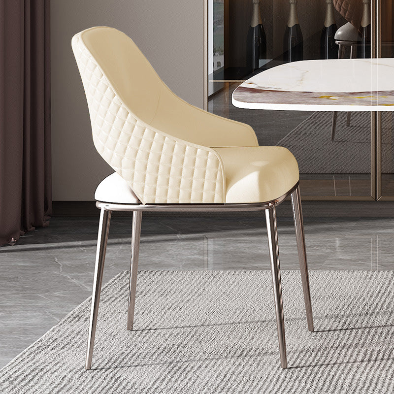 Contemporary Microfiber Leather Steel Dining Chair — Beige Seat + Silver Legs