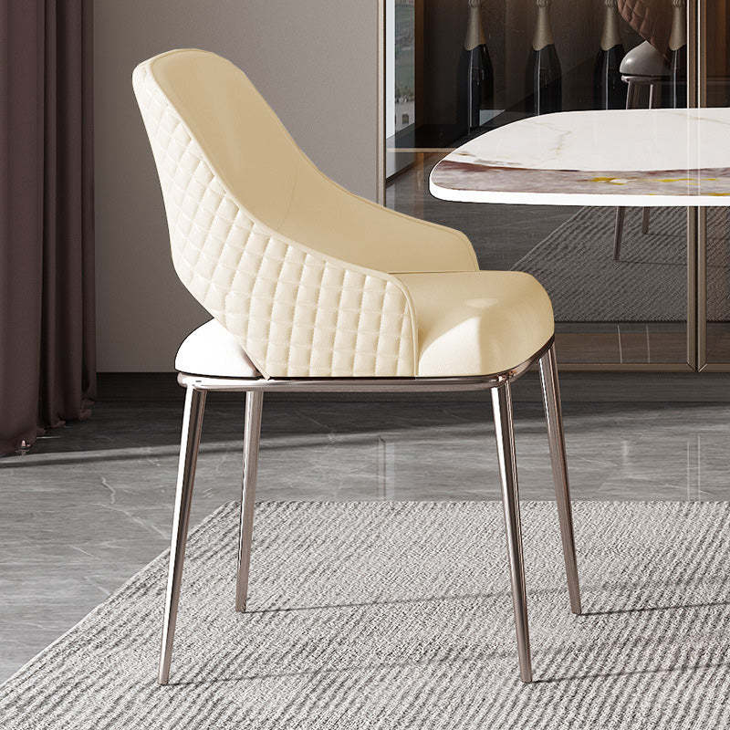 Contemporary Microfiber Leather Steel Dining Chair — Beige Seat + Silver Legs