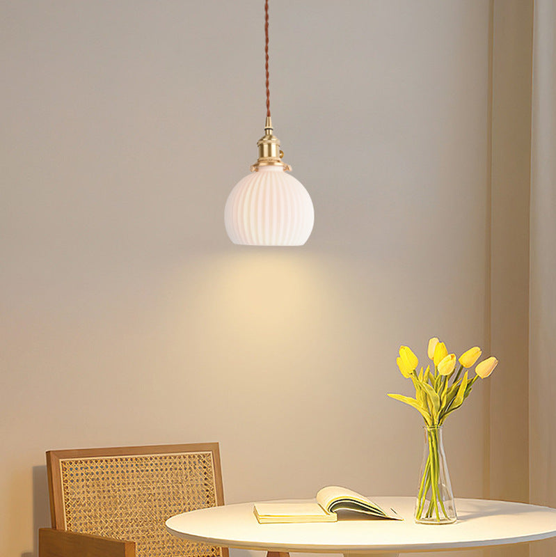 Japanese Minimalist Pure White Ceramic Pendant Light — D / Pure Brass / 110V-120V For US/CA