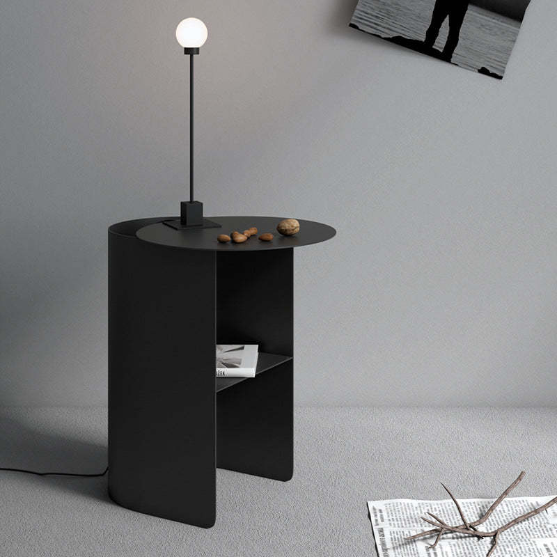 Minimalist Iron T-Shape Rectangular End Table 1-Storage — Iron / T Shape / Black