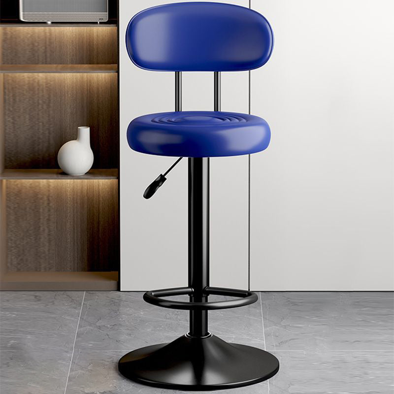 Contemporary Leather Swivel Bar Stool Height Adjustable — Black Seat + Silver Base