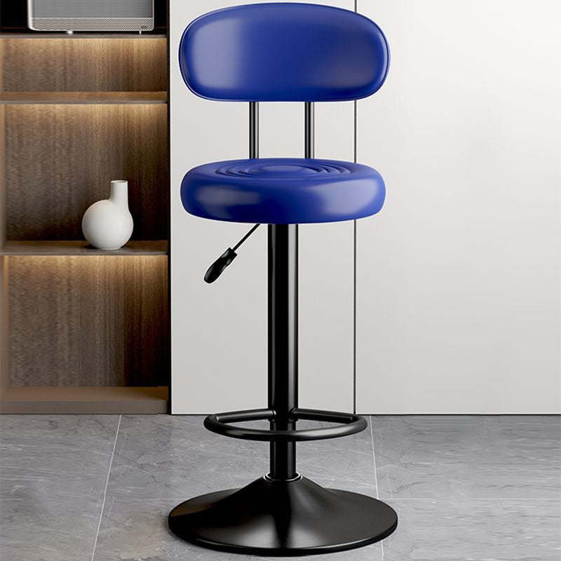 Contemporary Leather Swivel Bar Stool Height Adjustable — Black Seat + Silver Base