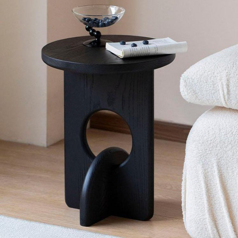Minimalist Round Cross Ash Wood End Table