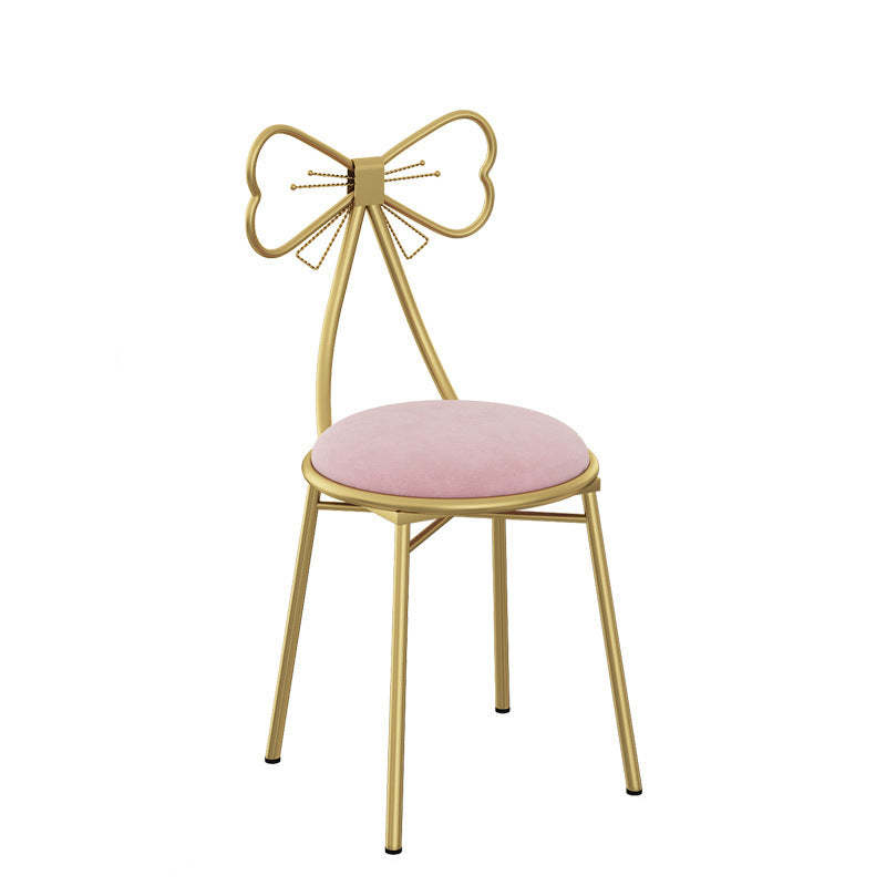 Bow Round Velvet Metal Vanity Stool