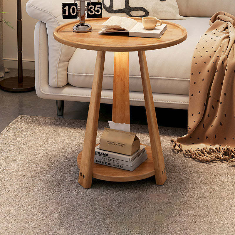 Nordic Round Wood 2-Tier Coffee Table — Walnut