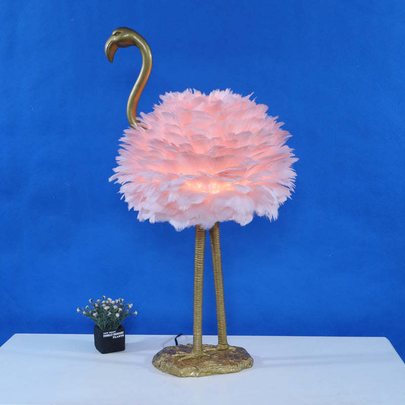 Nordic Goose Feather Metal Flamingo Ball Table Lamp