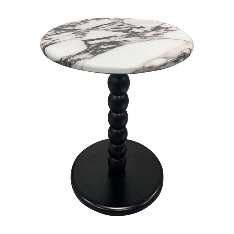 French Round Marble Wood End Table