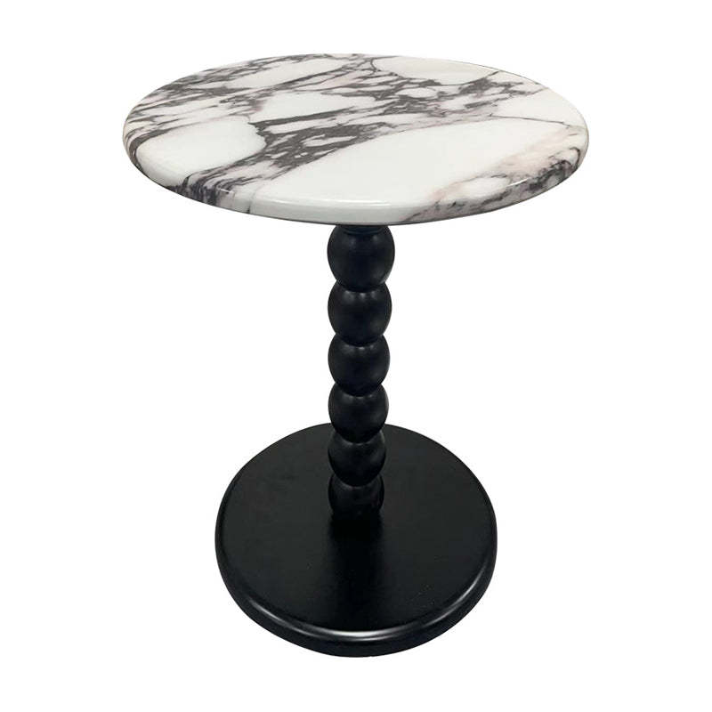 French Round Marble Wood End Table