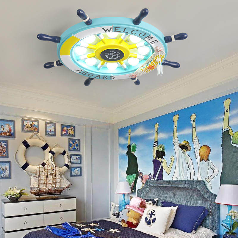 Cartoon Plastic Sailboat LED Flush Mount Light