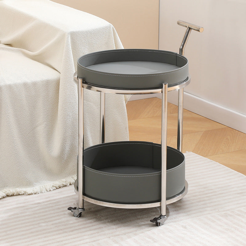 Contemporary Steel Leather 2-Tier End Table