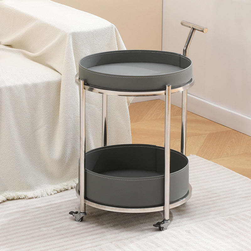 Contemporary Steel Leather 2-Tier End Table