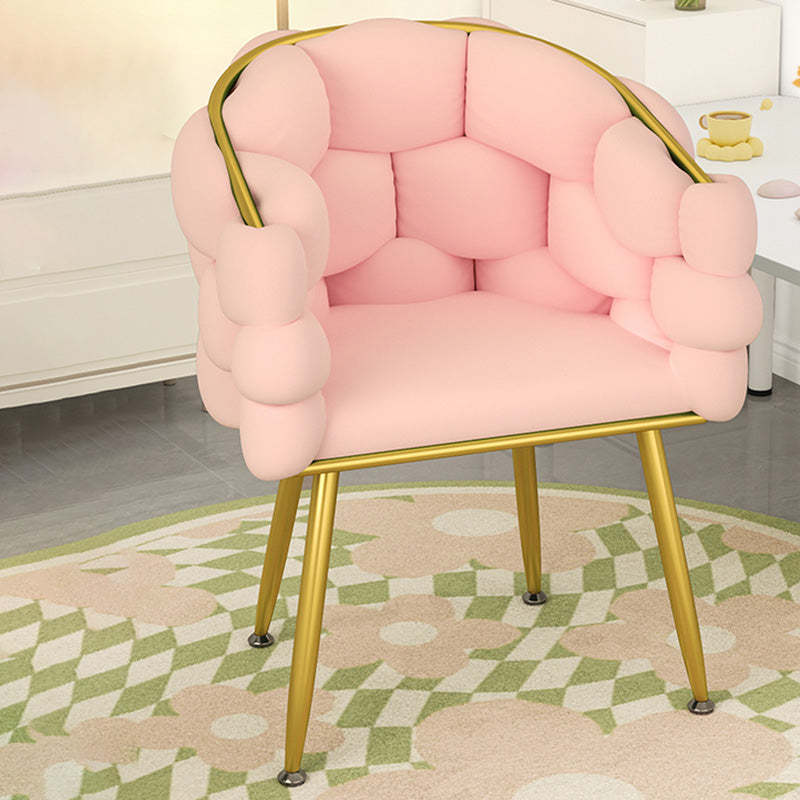 Scandinavian Curved Velvet Tufted Vanity Stool — Without Pillow / Sponge / Pink