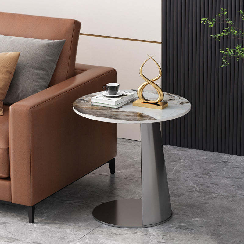 Nordic Round Rock Slab Steel Coffee Table — Brown