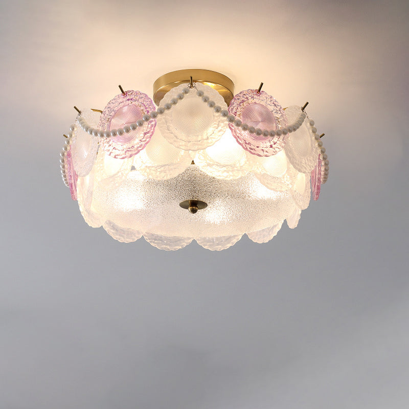 French Shell Textured Glass Pearl Ceiling Light