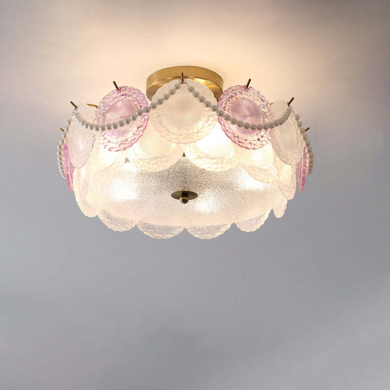 French Shell Textured Glass Pearl Ceiling Light