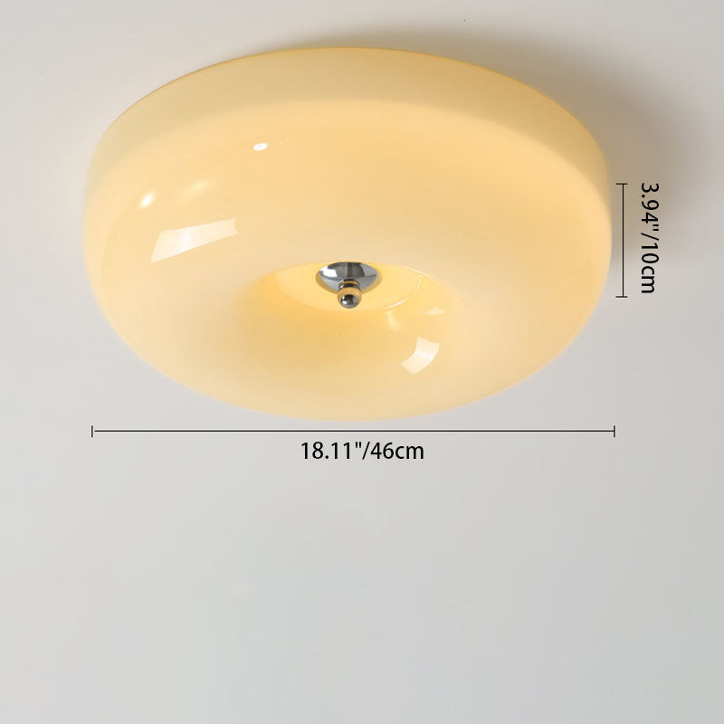 Nordic Creamy Yellow Pudding Glass Iron LED Flush Light