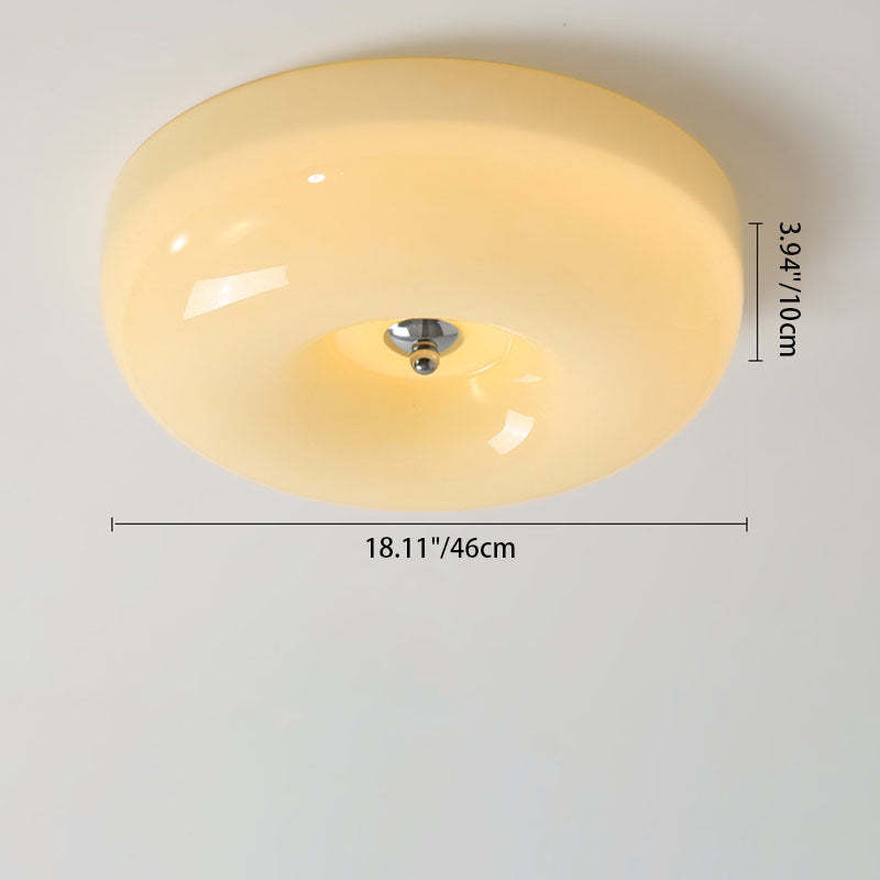 Nordic Creamy Yellow Pudding Glass Iron LED Flush Light