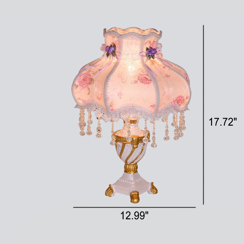 European Luxury  Fabric Lace Resin 1-Light Table Lamp