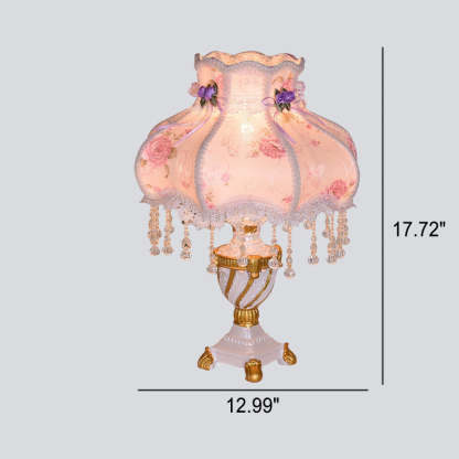European Luxury  Fabric Lace Resin 1-Light Table Lamp