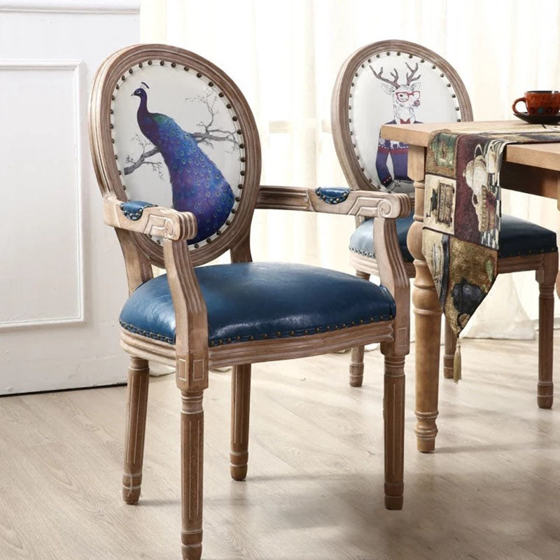 Retro Rubberwood Fabric Bird Deer Dining Chair