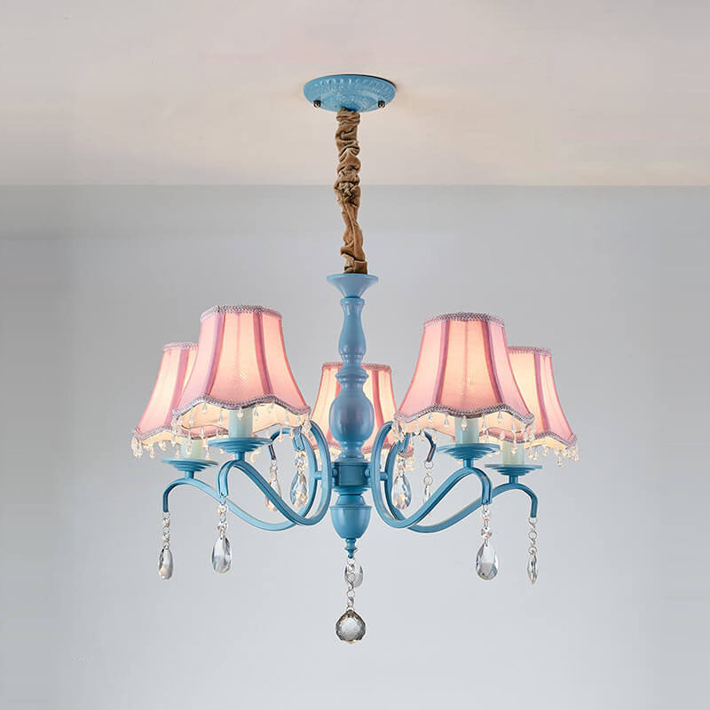 Modern Cone Iron Crystal Fabric Chandelier
