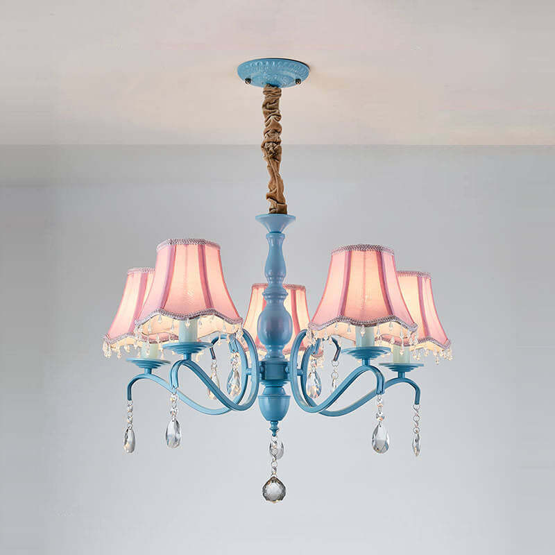 Modern Cone Iron Crystal Fabric Chandelier