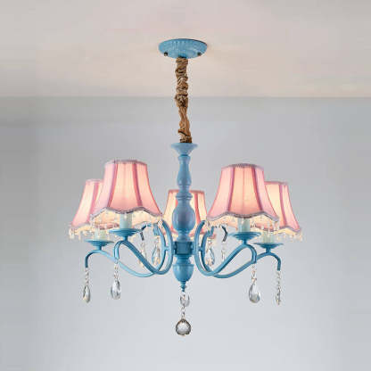 Modern Cone Iron Crystal Fabric Chandelier