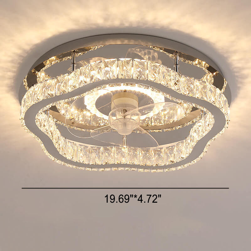 Modern Crystal Stainless Steel LED Flush Mount Fan Light