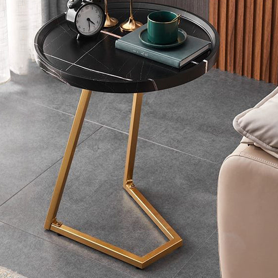 Minimalist Walnut Grain Round Tray End Table