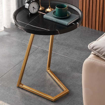 Minimalist Walnut Grain Round Tray End Table