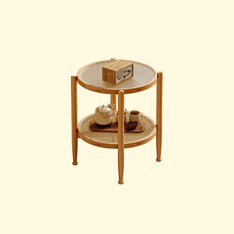 Japanese Glass Rattan Solid Wood End Table