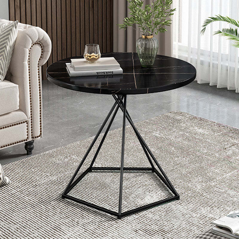 Eclectic Round Iron Rock Slab Coffee Table — Black Gold