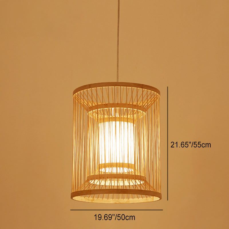 Chinese Round Vertical Bamboo Pendant Light — 220V-240V For UK/AU