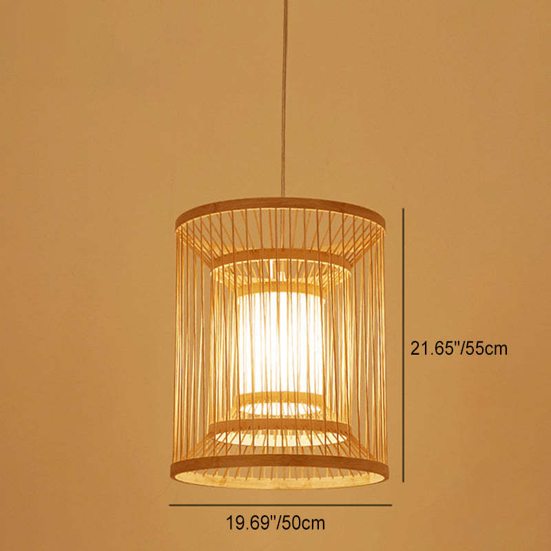 Chinese Round Vertical Bamboo Pendant Light — 220V-240V For UK/AU