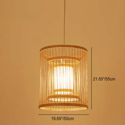 Chinese Round Vertical Bamboo Pendant Light — 220V-240V For UK/AU