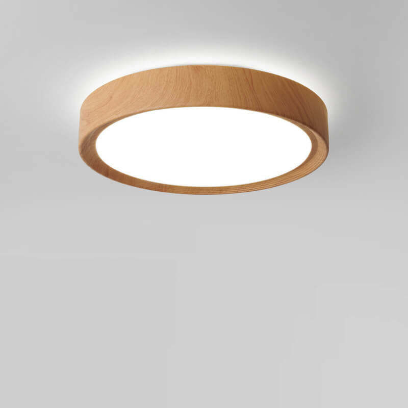 Minimalist Round Wood Grain Flush Mount Light