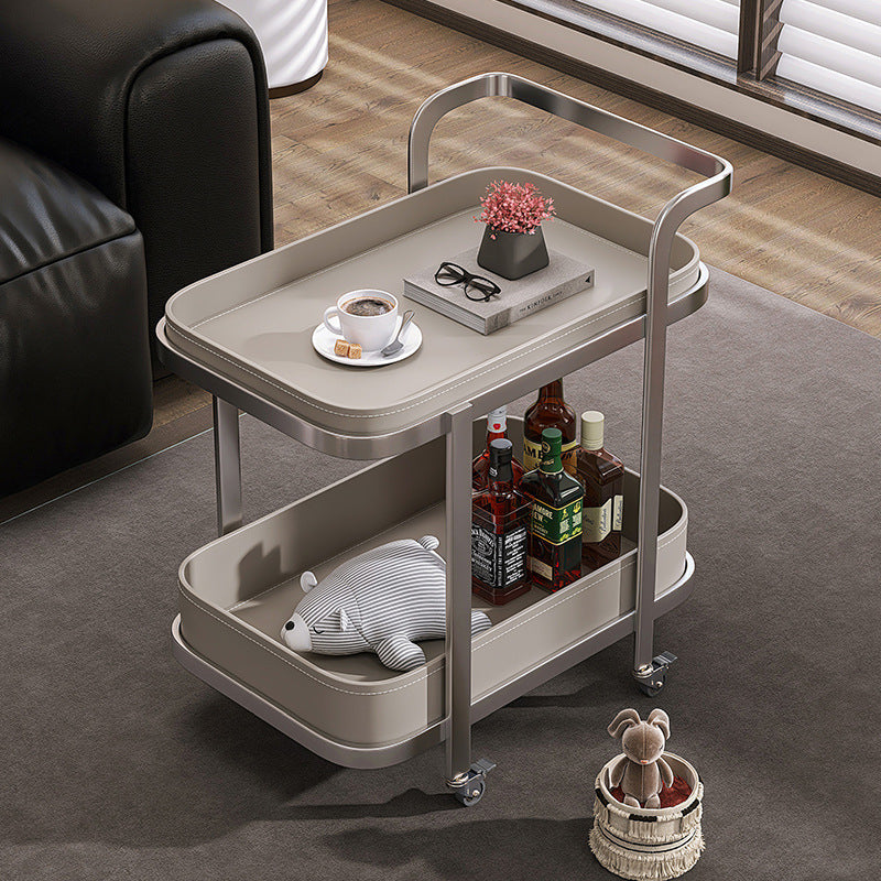 Luxury Rectangular Leather Steel Coffee Table — Gray